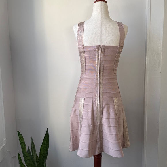Herve Leger Blush and Silver Mini Dress Size Small - Picture 2 of 9